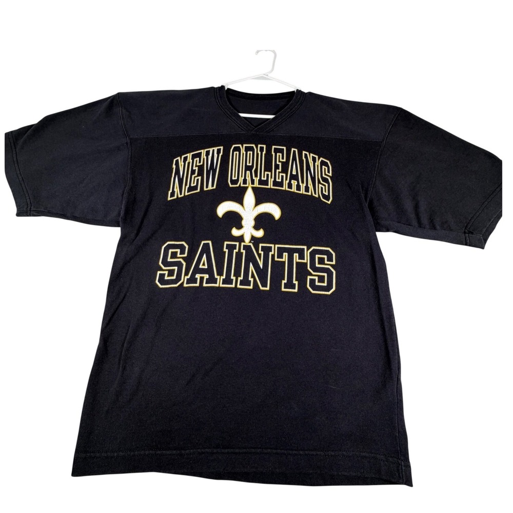 Champion New Orleans Saints Mens V-Neck Jersey T-Shirt Black Short Sleeve XL